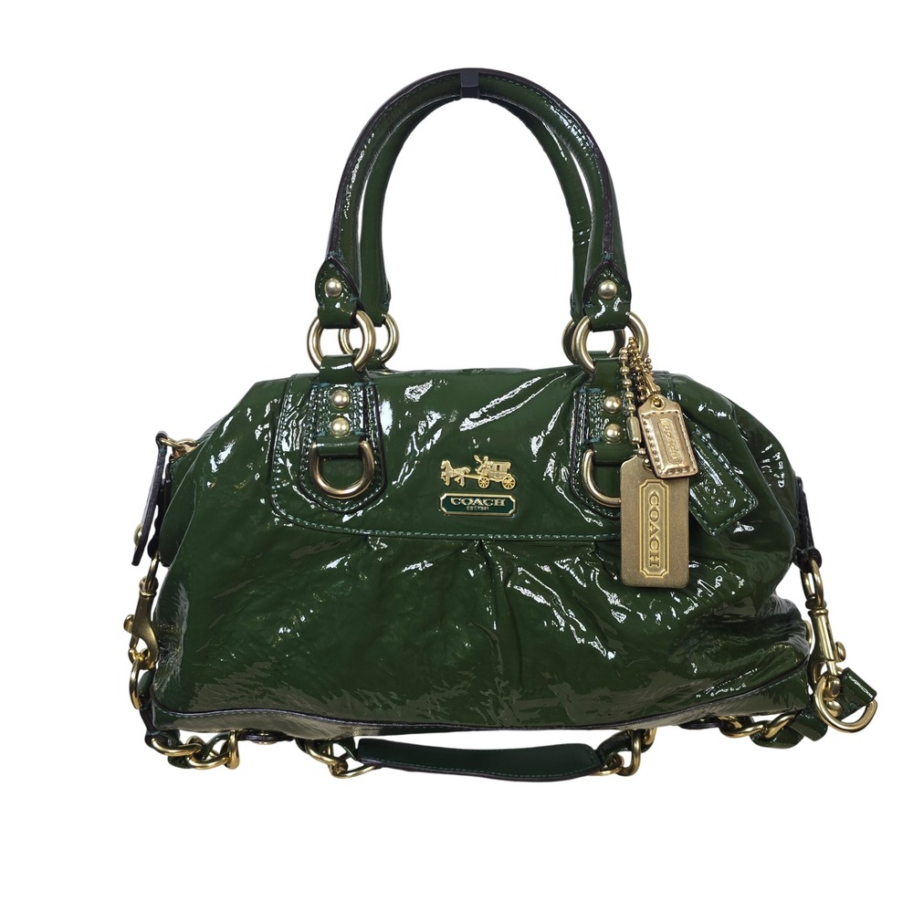 Coach Madison Sabrina Green Patent Leather Satchel Bag 12957 Gold Hardware